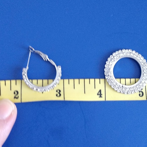 New Rhinestone Double Hoop Dangle Earrings - Picture 8 of 9